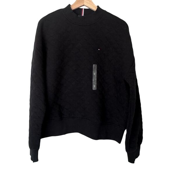 Tommy Hilfiger Womens Black Quilted Sweatshirt Size Small NWT - Picture 1 of 3